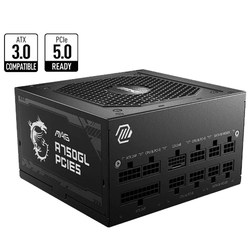 MSI MAG A750GL PCIE5 750 WATT 80 Plus Gold Certified Fully Modular Power Supply